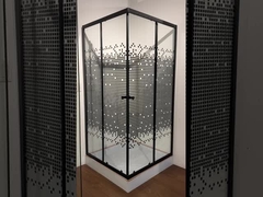 Stylish Square Shower Enclosures With Black mosaic patterned Glass For Modern
