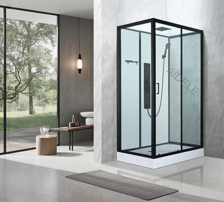Luxrious Shower Room With Matt Black Profile And Printing Glass For Elegant